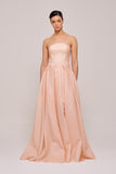 Strapless Pleated Long Blush Dress