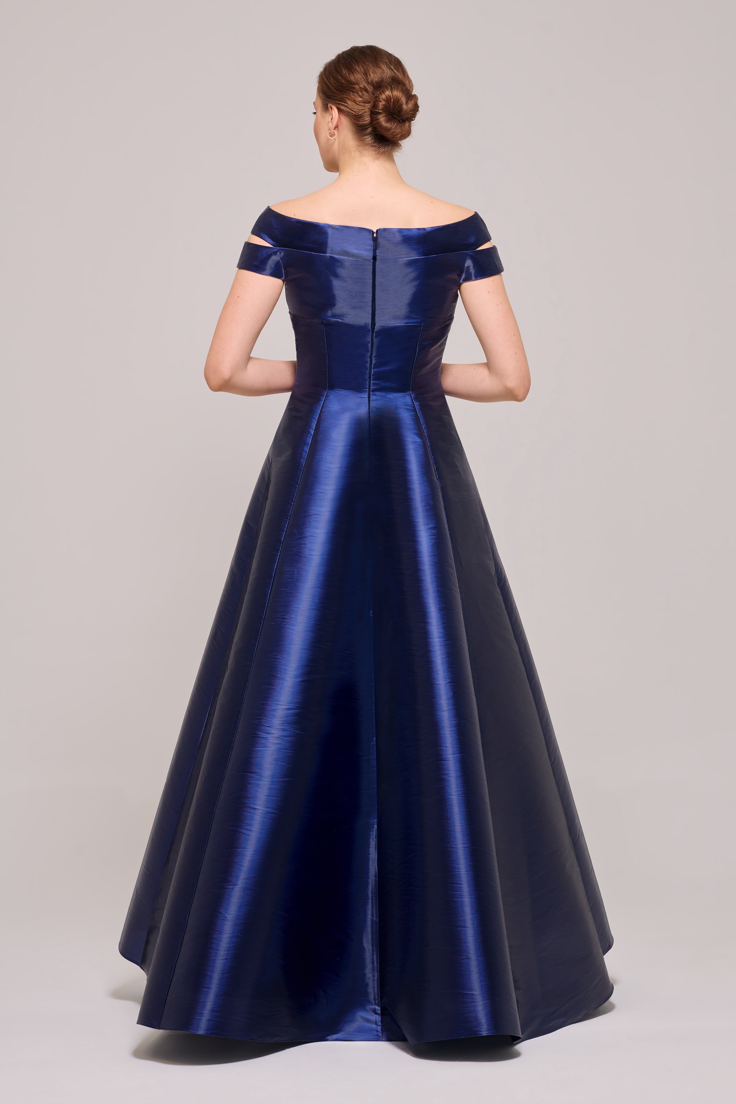 Navy Asymmetric Off The Shoulder Long Gown