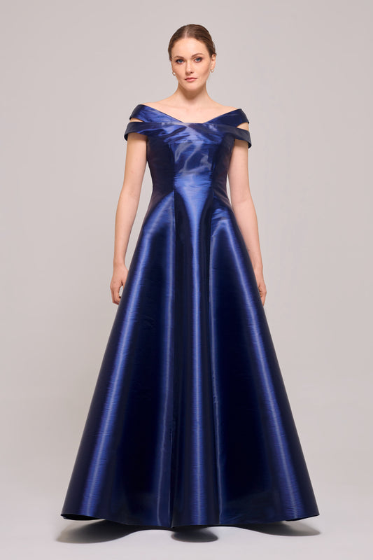 Navy Asymmetric Off The Shoulder Long Gown