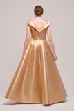 Bronze Surplice Off The Shoulder Portrait Neck Gown
