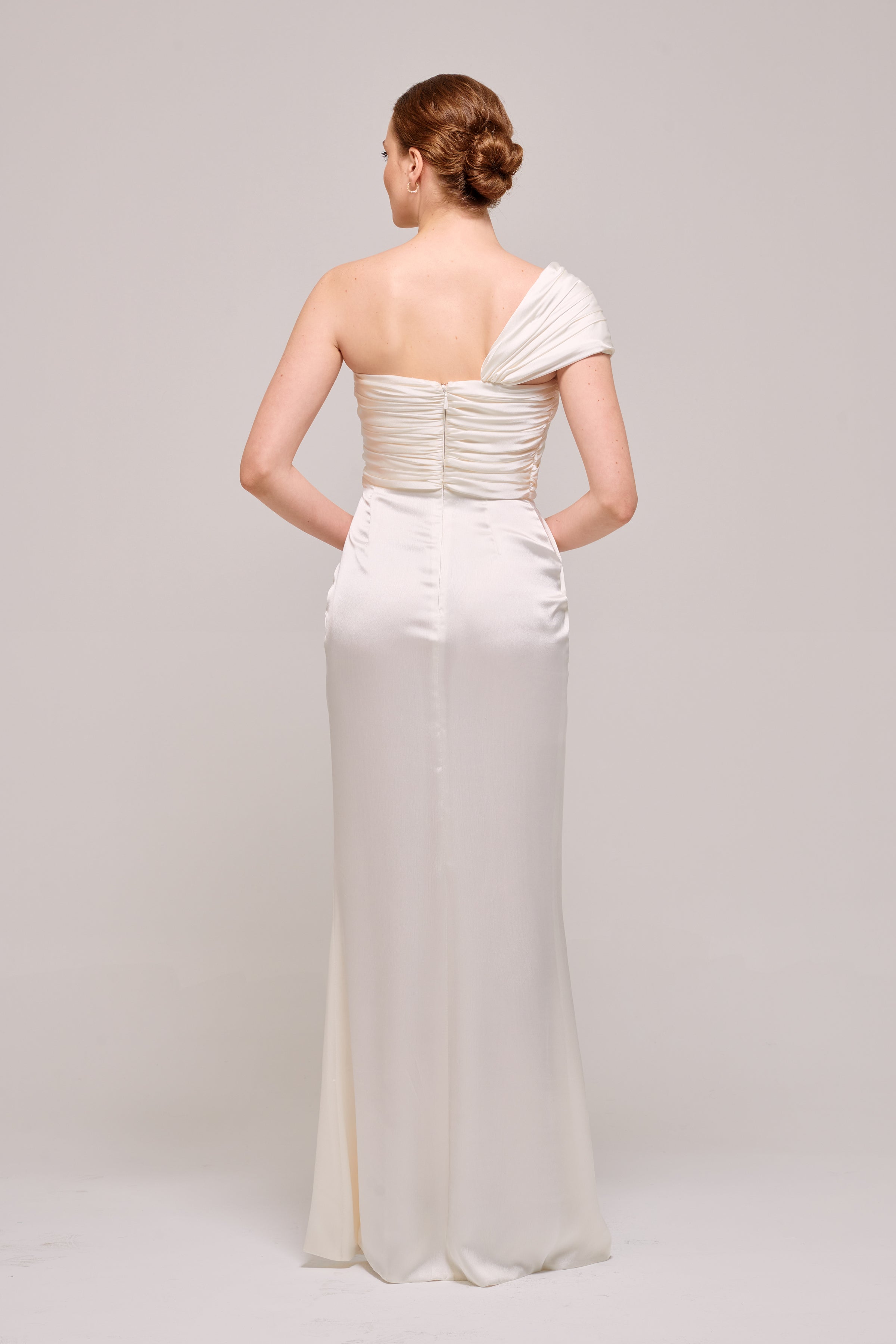 One Shoulder Draped Silk-Satin Gown