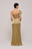 One Shoulder Draped Silk-Satin Gown