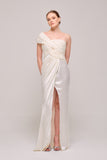 One Shoulder Draped Silk-Satin Gown