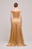 Two Pieces Silk Satin Gold Top and Overlay Skirt
