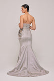 3D Flowers Appliqués Detail Strapless Gown