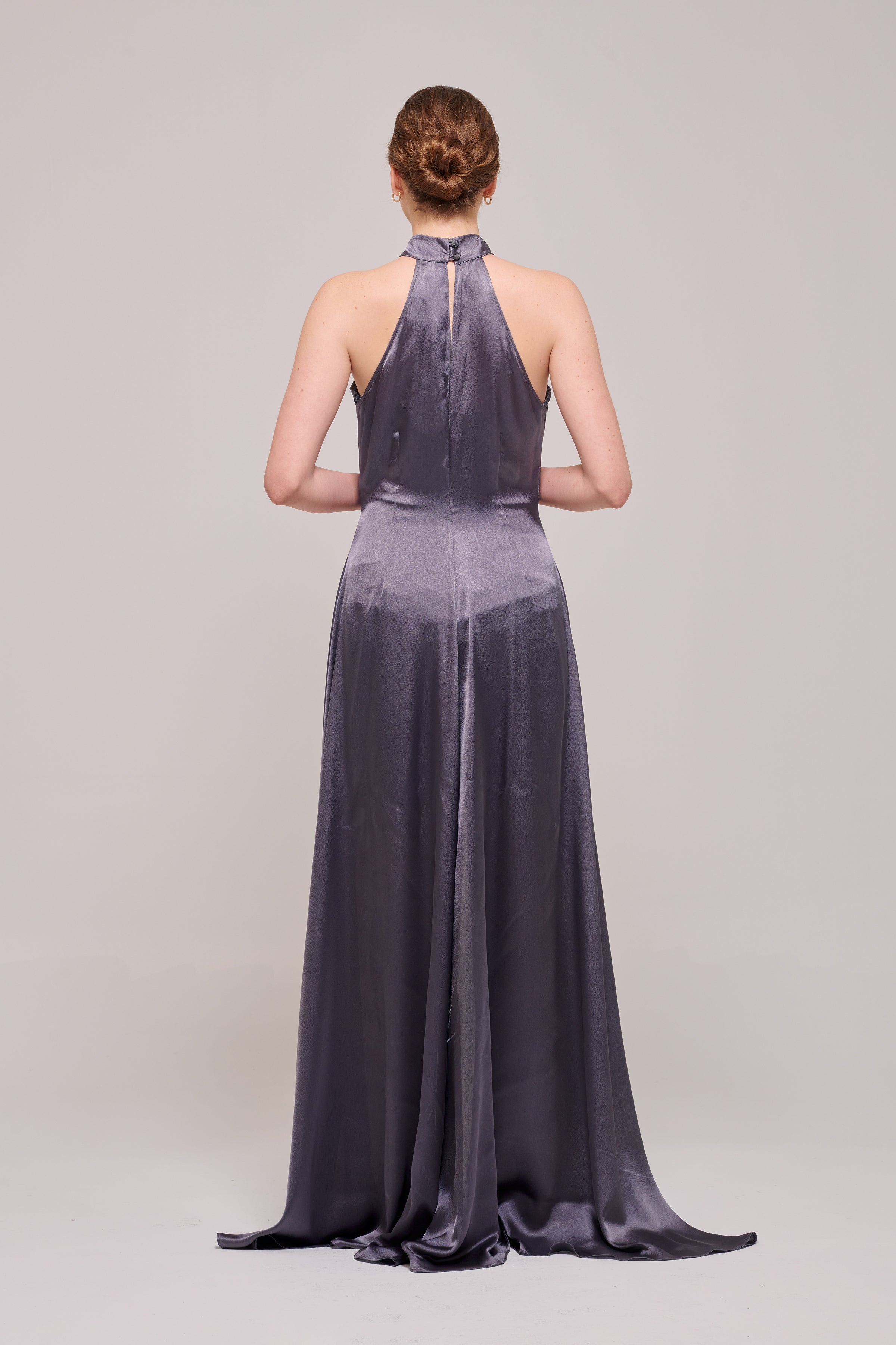 Halter Neck Detail Mini Overlay Silk Satin Dress with Cloak