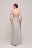 Peplum Detail Square Neckline Metallic Jacquard Top and Pant