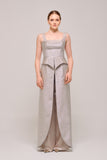 Peplum Detail Square Neckline Metallic Jacquard Top and Pant