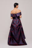Asymmetric Off The Shoulder Long Floral Jacquard Gown