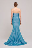 Three Dimensional Strapless Mint Mermaid Gown