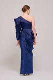 Draped One Sleeve Slim Fit Navy Gown