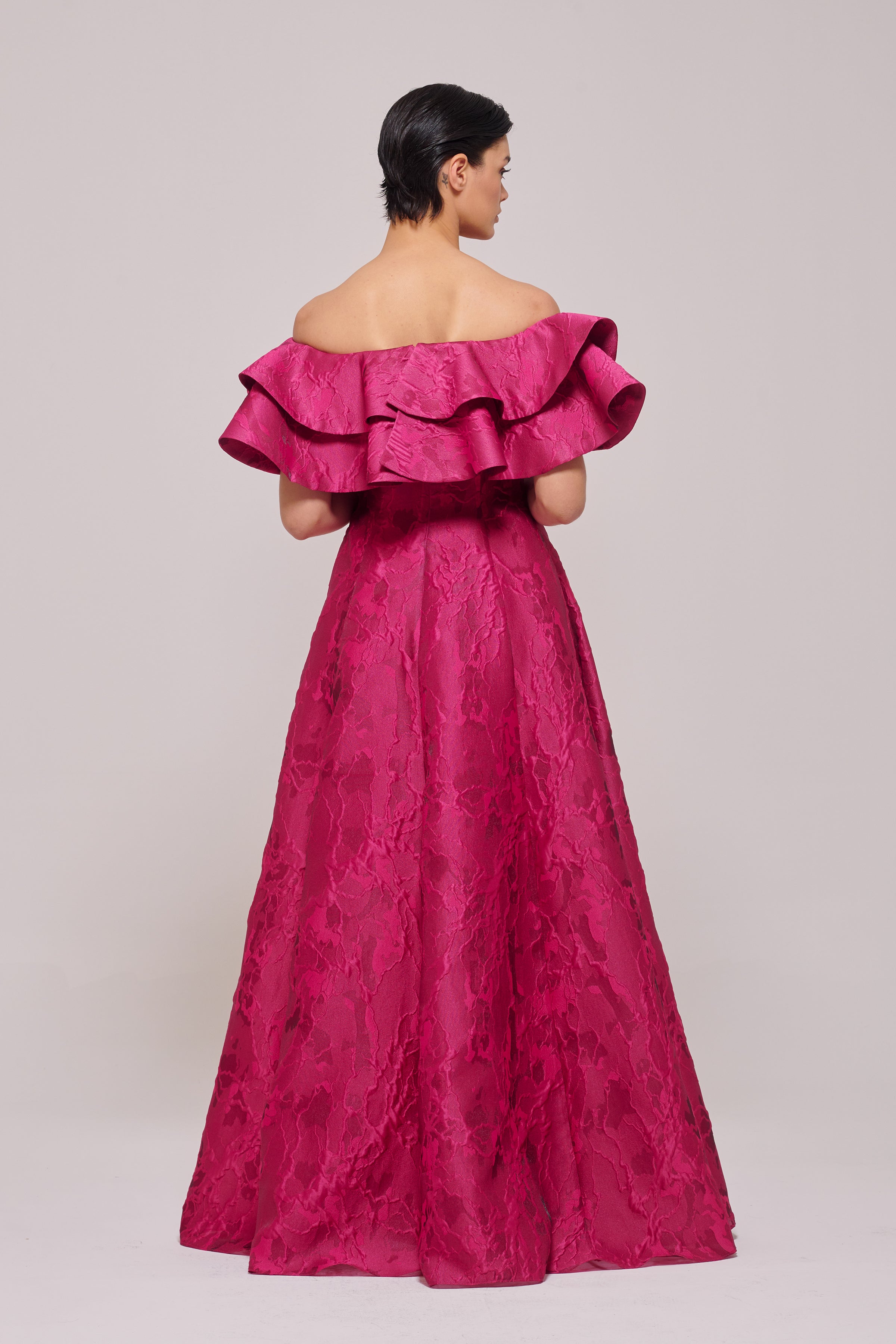 Gorgeous Ruffled One Shoulder Fuchsia Slit Prom Gown - Lunss