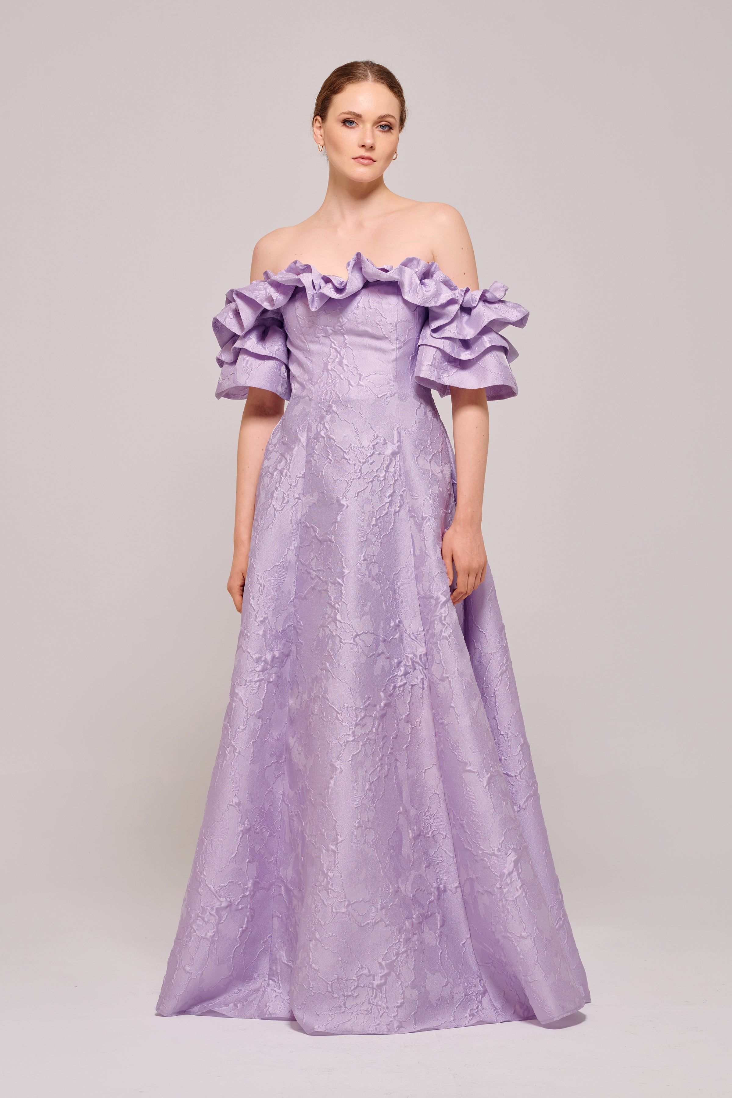 Ruffled Sleeve Long Lilac Gown