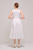 V-Neck Sleeveless Midi Length White Dress