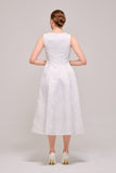 V-Neck Sleeveless Midi Length White Dress