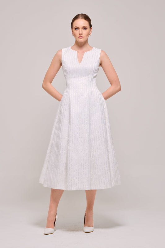 V-Neck Sleeveless Midi Length Dress