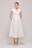 Cap Sleeve V-Neck White Midi Dress