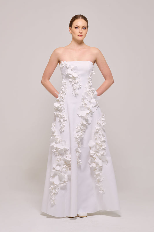 Three Dimensional Floral Appliqués Long Dress