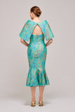 Cape Effect Midi Length Floral Green Dress