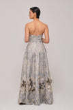 Three Dimensional Floral Blend with Organza and Jacquard Detail Long Dress