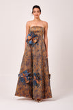 Three Dimensional Floral Blend with Organza and Jacquard Detail Long Dress