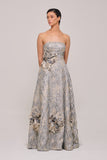 Three Dimensional Floral Blend with Organza and Jacquard Detail Long Dress