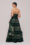 Long Strapless Gown with Hand Made Stripes Detail