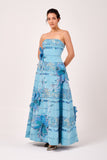 Long Strapless Gown with Hand Made Stripes Detail