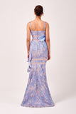 Square Neckline 3D Floral Appliqués Long Dress