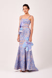 Square Neckline 3D Floral Appliqués Long Dress