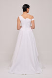 Asymmetric Neckline Detail Shimmering Jacquard Gown