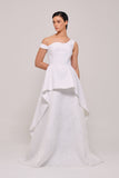 Asymmetric Neckline Detail Shimmering Jacquard Dress