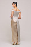 Off The Shoulder Three Dimensional Flower Appliqués Detail Column Dress