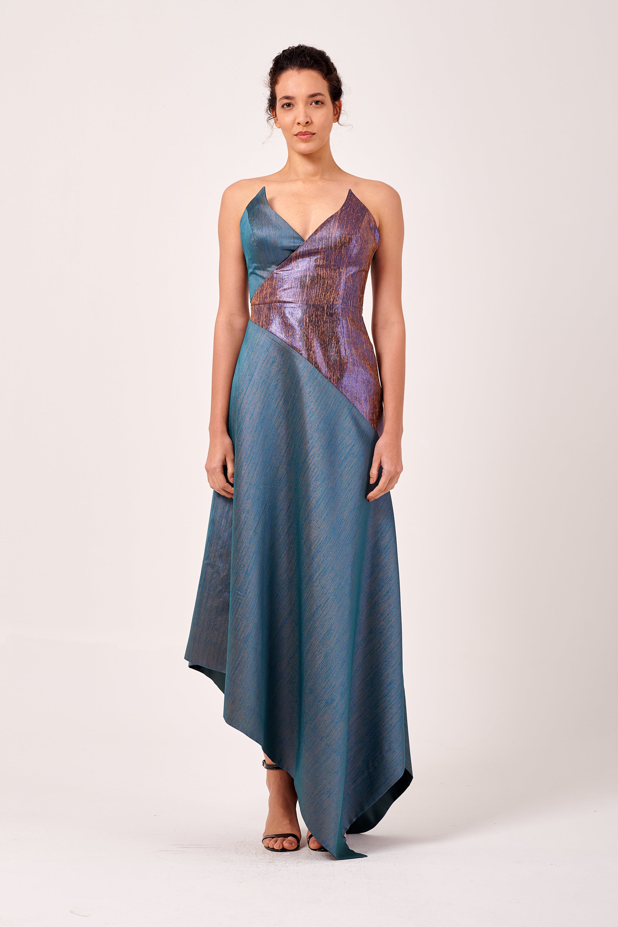 Strapless Asymmetric Hem Detail Two Tone Dress