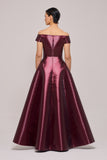 Off The Shoulder Dramatic Bordo Color Ball Gown