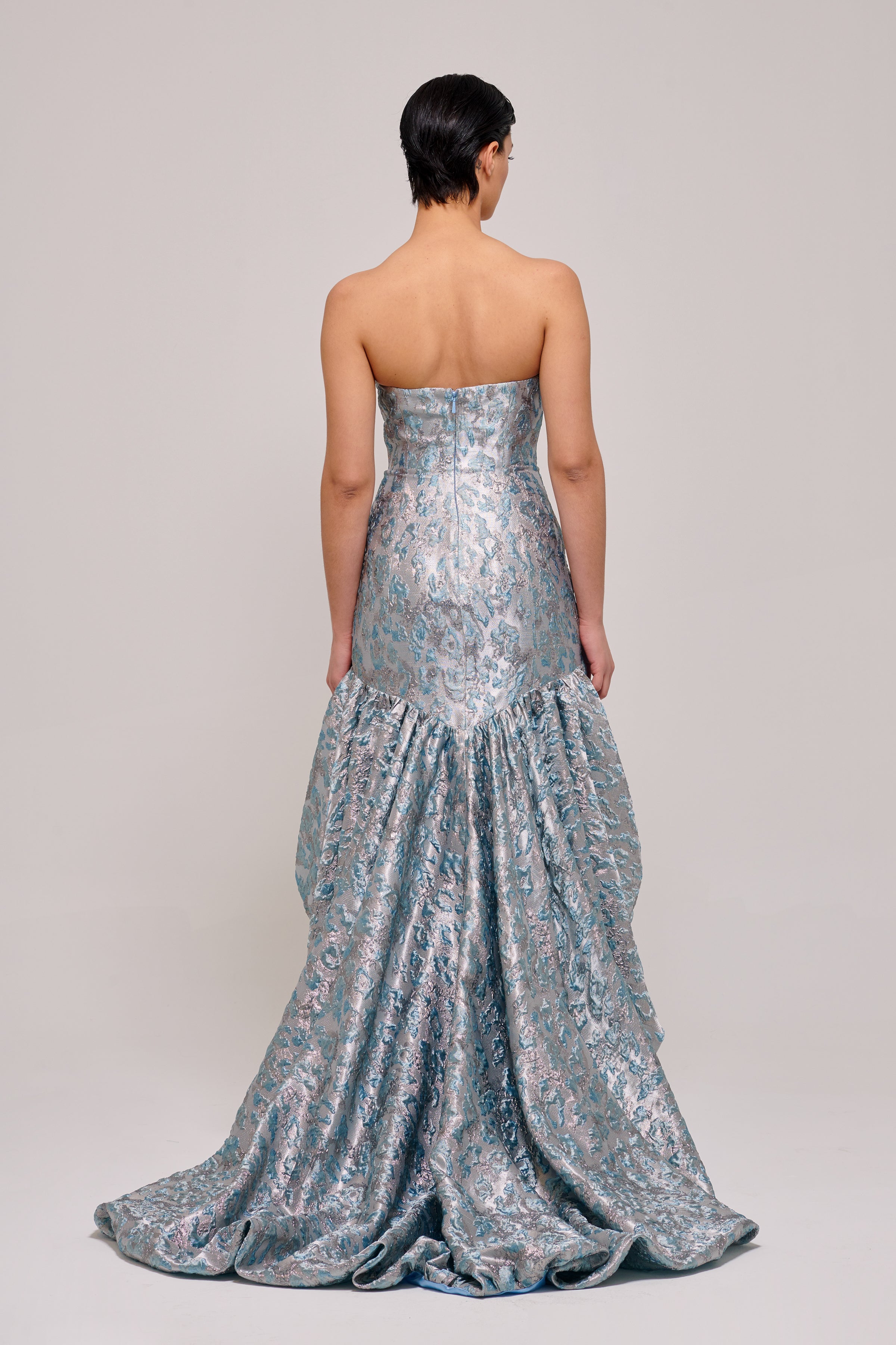 Strapless Bodice Asymmetric Balloon Hem Floral Jacquard Dress John Paul Ataker Strapless Bodice Asymmetric Balloon Hem Floral Jacquard Dress John Paul Ataker