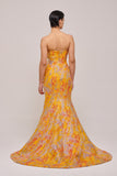 Strapless Mustard Jacquard Long Mermaid Dress
