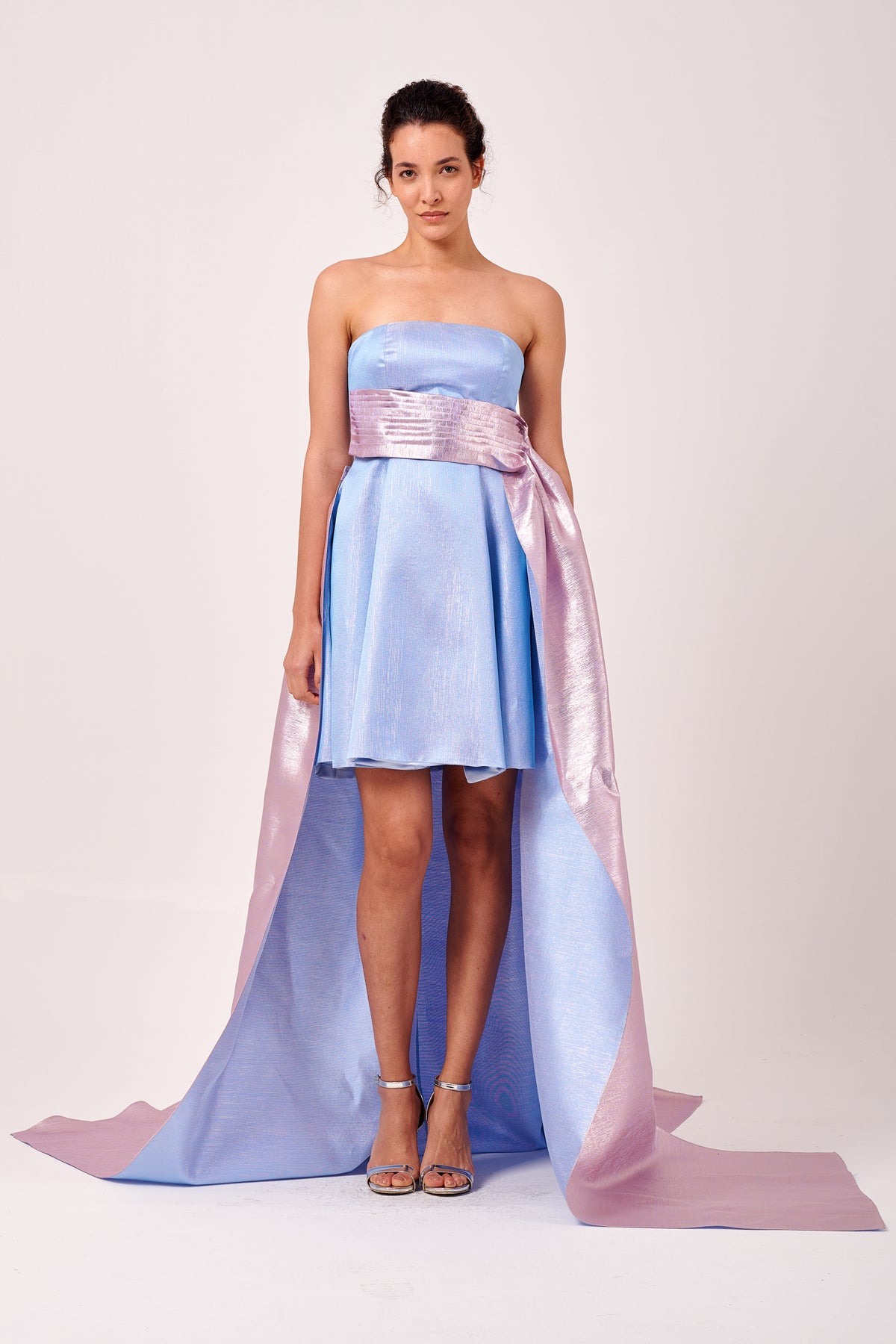 Detachable Overlay Skirt Detail Strapless Mini Dress