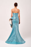 Strapless Layered Peplum Detail Long Mermaid Gown