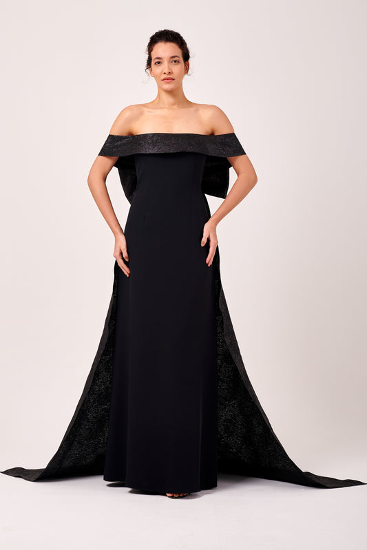 Detachable Bow Detail Off-The-Shoulder Long Gown