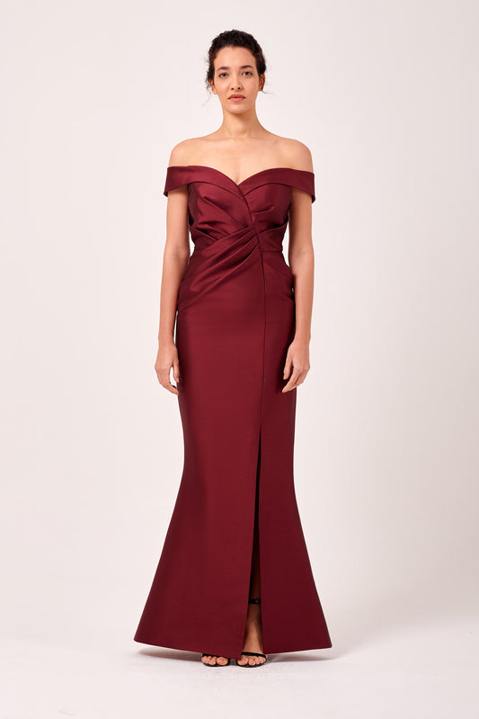 Off-The-Shoulder Draped Bodice Long Gown