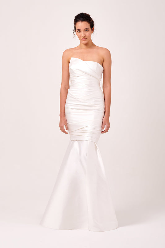 Ruched Bodice Detail Strapless Long Gown