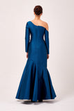 Asymmetric One-Shoulder Neckline Long Sleeve Gown