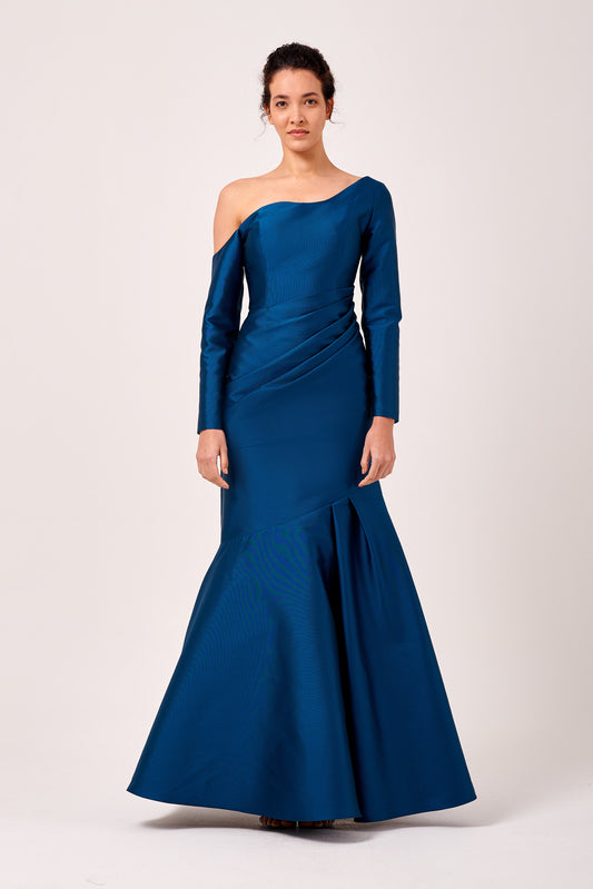 Asymmetric One-Shoulder Neckline Long Sleeve Gown