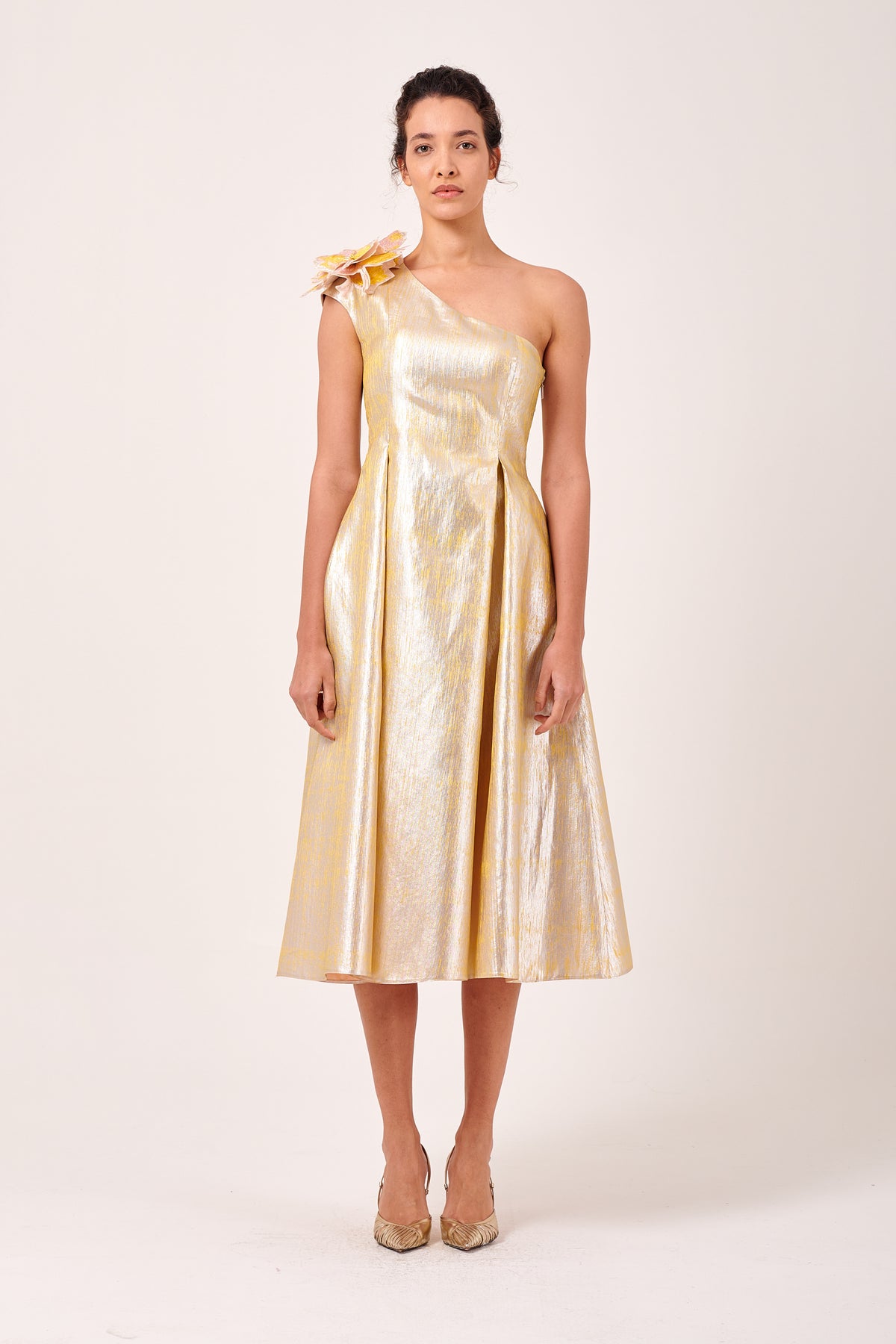 asymmetrical a line dress Floral Print Metallic Asymmetrical A-Line Dress