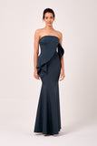 Strapless Asymmetric Overlay Ruffled Detail Long Dress
