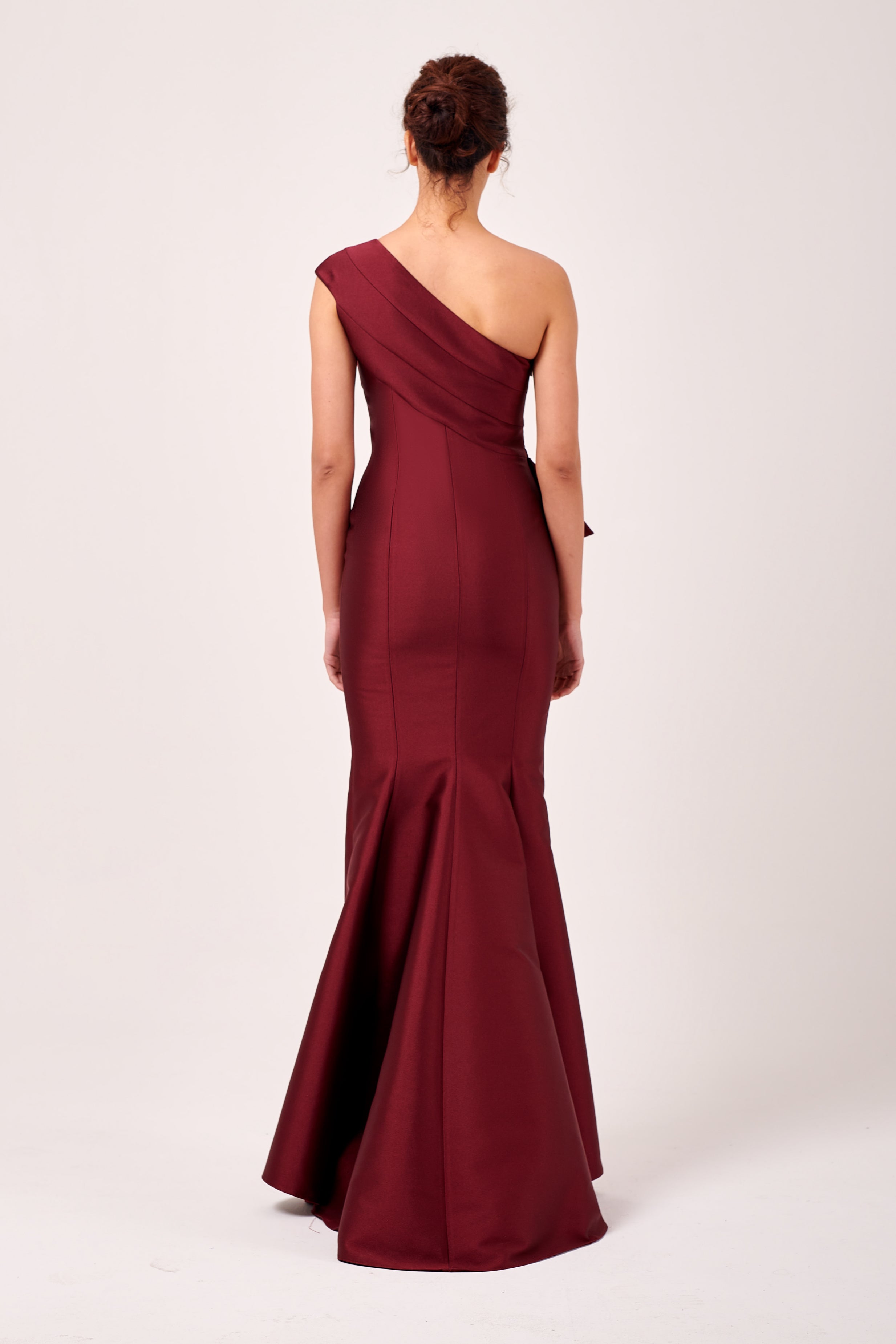 one shoulder peplum dress Marsoni by Colors MV1300 - Long Jacquard Column Dress