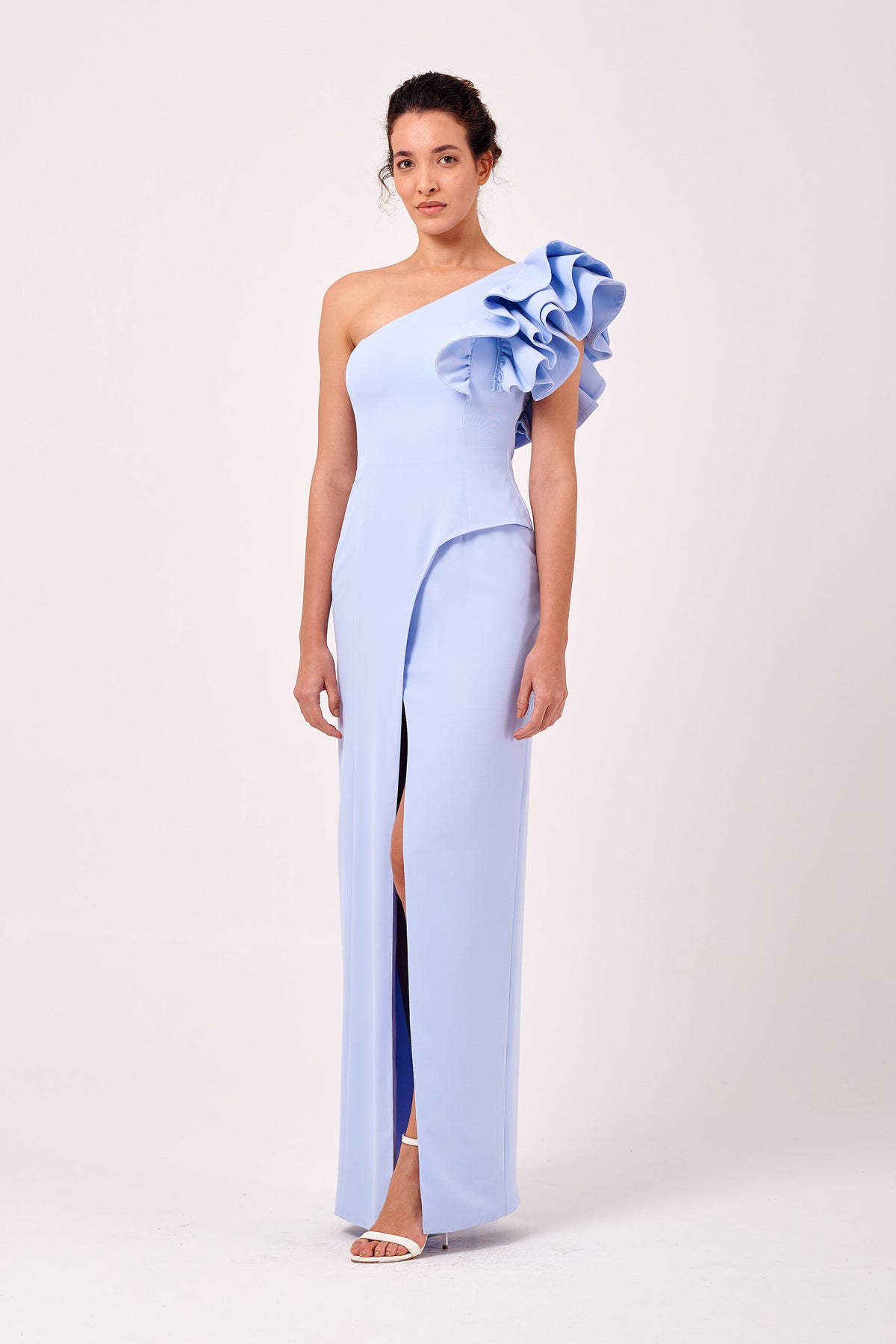 diana formal one shoulder ruffle dress Princess Diana Dark Navy Off-the-shoulder Evening Dress