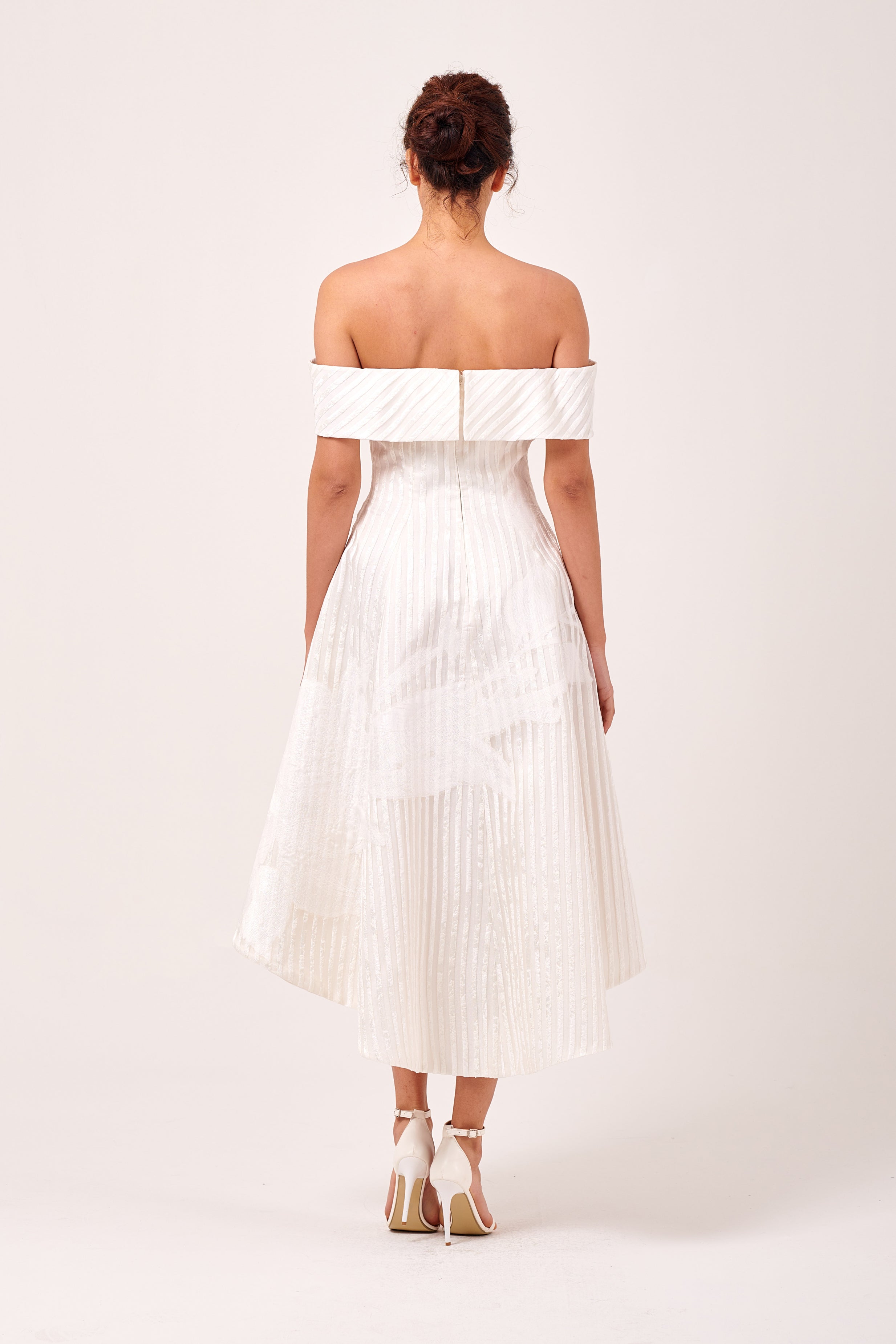 off the shoulder neutral dress Evelyn Neutral Off Shoulder Tiered Mini Dress