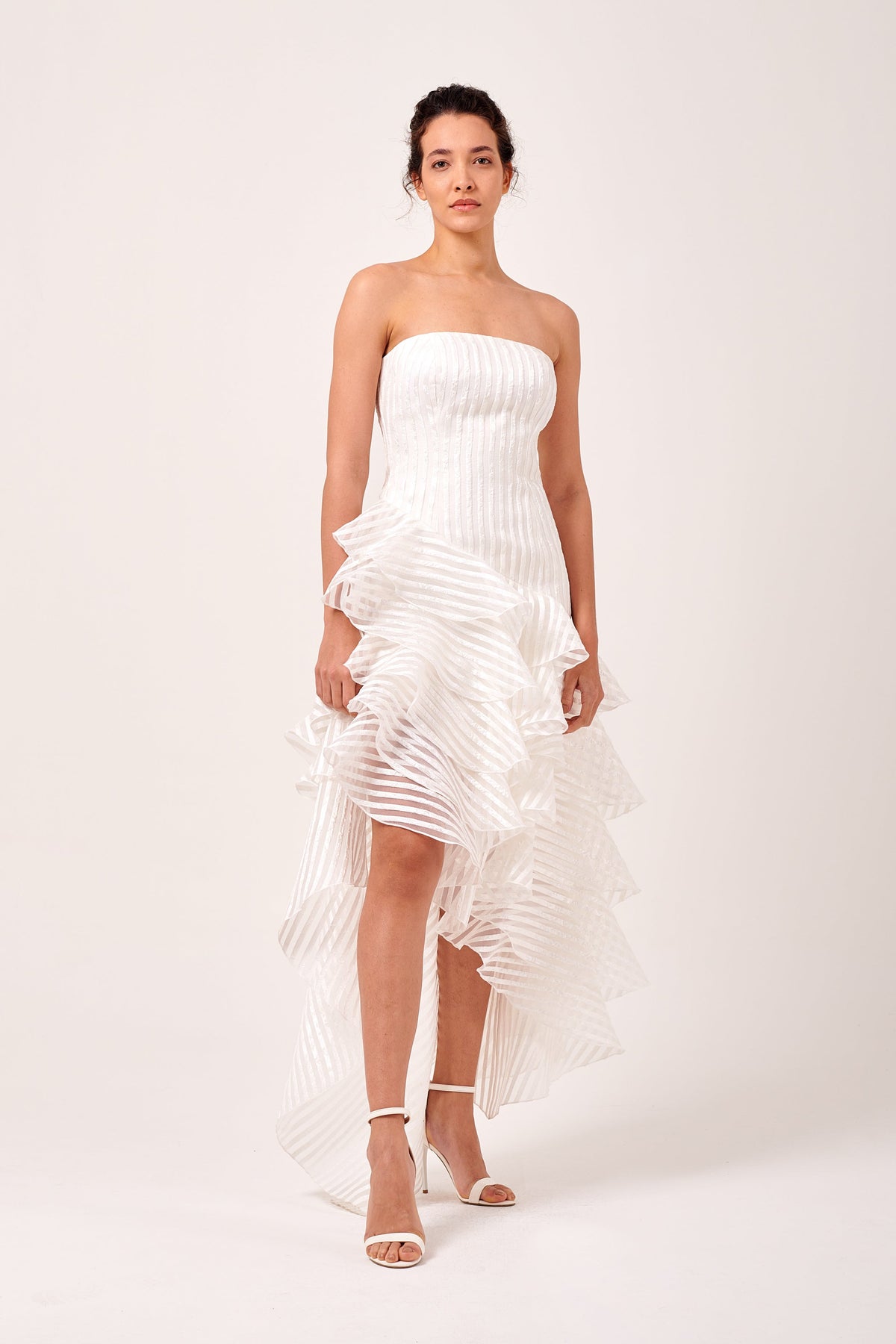 Strapless Neckline Layered Ruffled Asymmetric Dress John Paul Ataker Strapless Neckline Layered Ruffled Asymmetric Dress John Paul Ataker